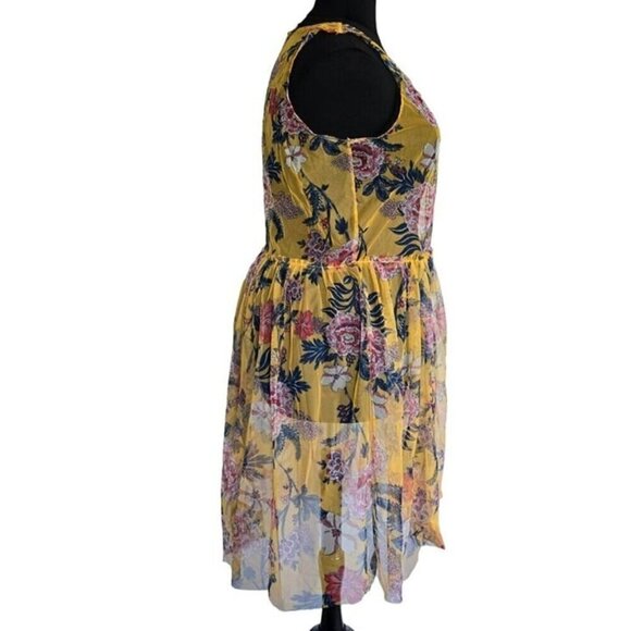 Cato Plus Floral Mesh Duster Sheer Coastal Cover Up Yellow Blue Top Jacket 18 20 - Picture 3 of 10